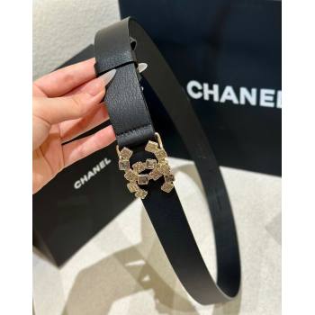 Chanel Calfskin Leather Belt 3cm with Strass CC Buckle Black 2025 CH010905 (99-250109095)