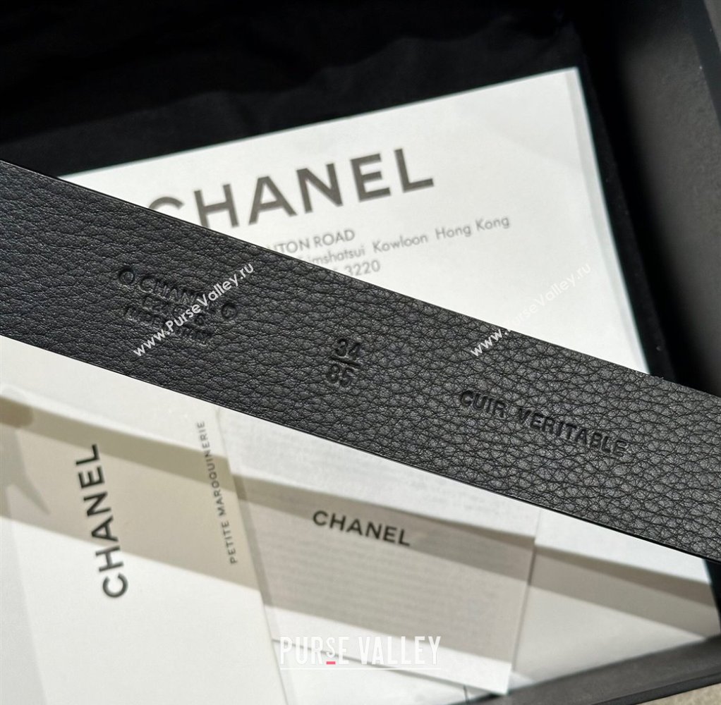 Chanel Calfskin Leather Belt 3cm with Strass CC Buckle Black 2025 CH010905 (99-250109095)