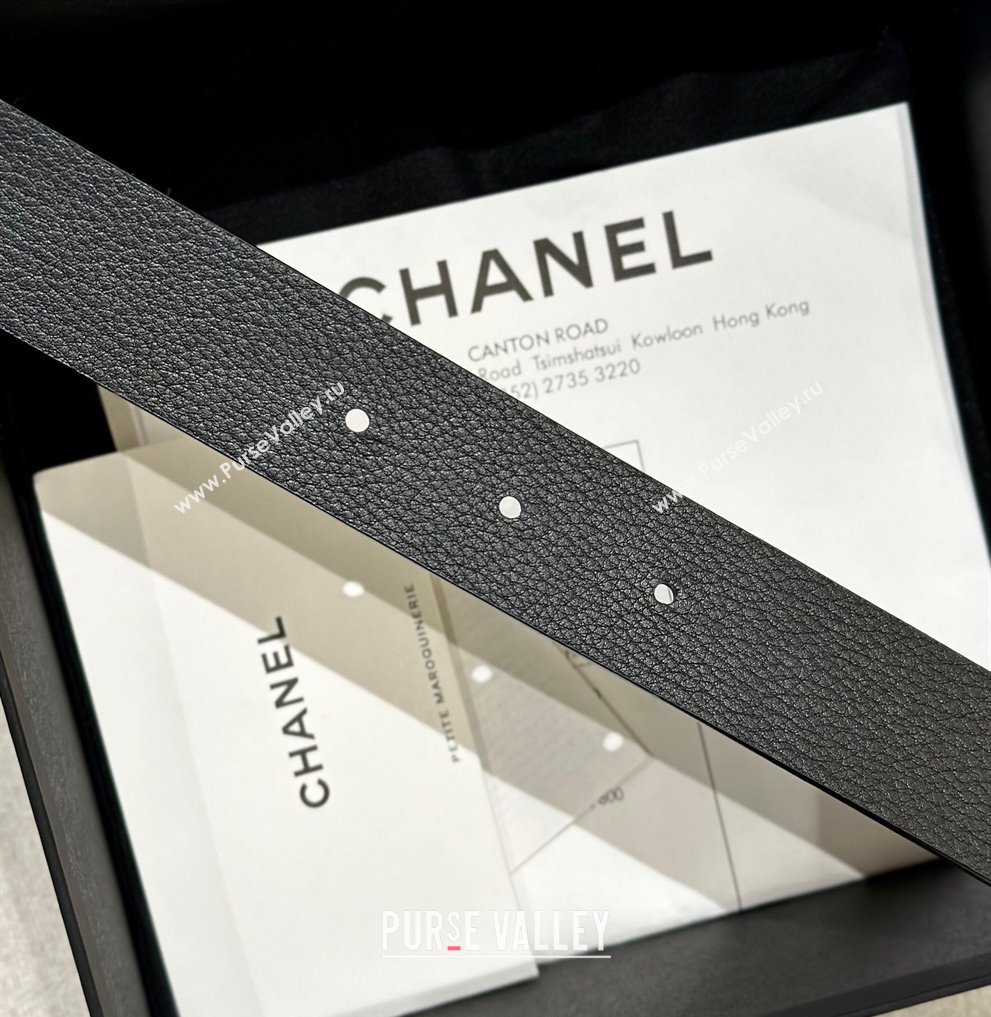 Chanel Calfskin Leather Belt 3cm with Strass CC Buckle Black 2025 CH010905 (99-250109095)