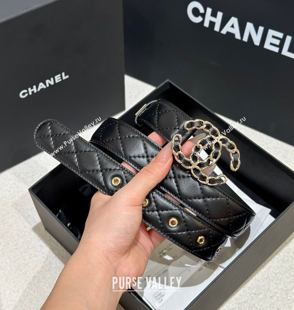 Chanel Quilted Calfskin Belt 3cm with Chain CC Buckle Black/Gold 2025 CH010906 (99-250109096)