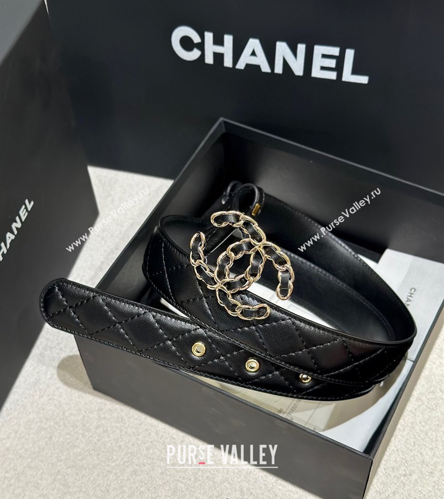 Chanel Quilted Calfskin Belt 3cm with Chain CC Buckle Black/Gold 2025 CH010906 (99-250109096)