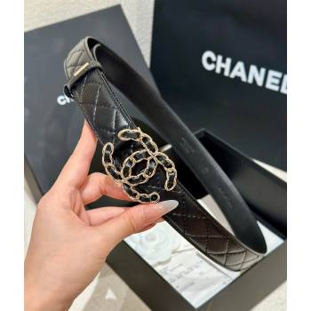 Chanel Quilted Calfskin Belt 3cm with Chain CC Buckle Black/Gold 2025 CH010906 (99-250109096)