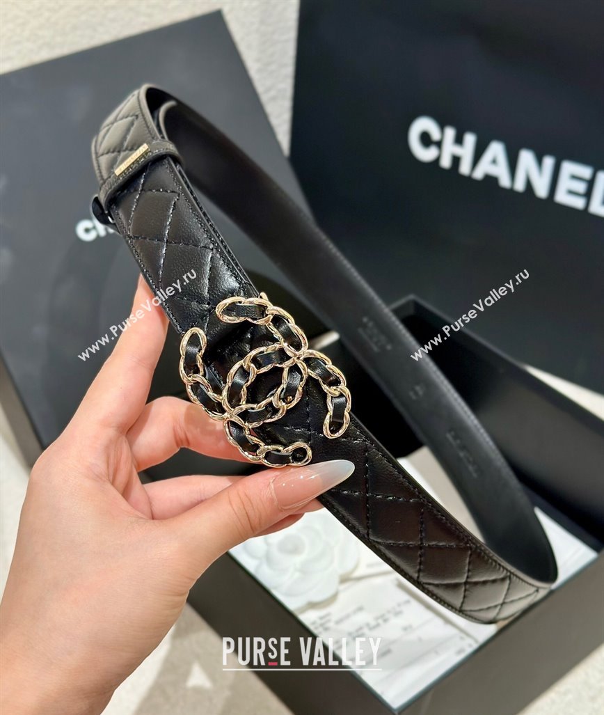 Chanel Quilted Calfskin Belt 3cm with Chain CC Buckle Black/Gold 2025 CH010906 (99-250109096)