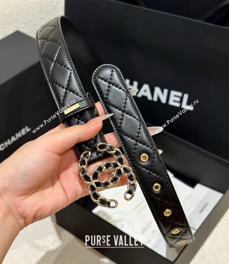 Chanel Quilted Calfskin Belt 3cm with Chain CC Buckle Black/Gold 2025 CH010906 (99-250109096)