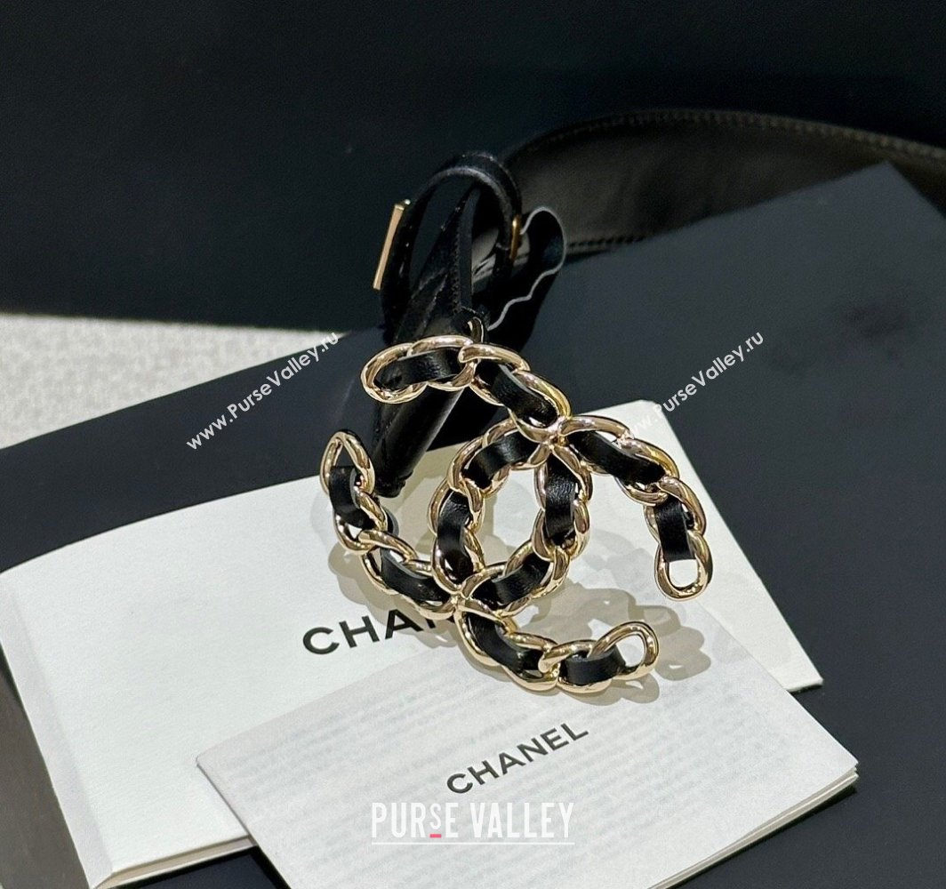 Chanel Quilted Calfskin Belt 3cm with Chain CC Buckle Black/Gold 2025 CH010906 (99-250109096)