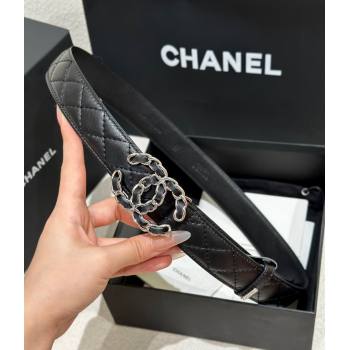 Chanel Quilted Calfskin Belt 3cm with Chain CC Buckle Black/Silver 2025 CH010906 (99-250109097)