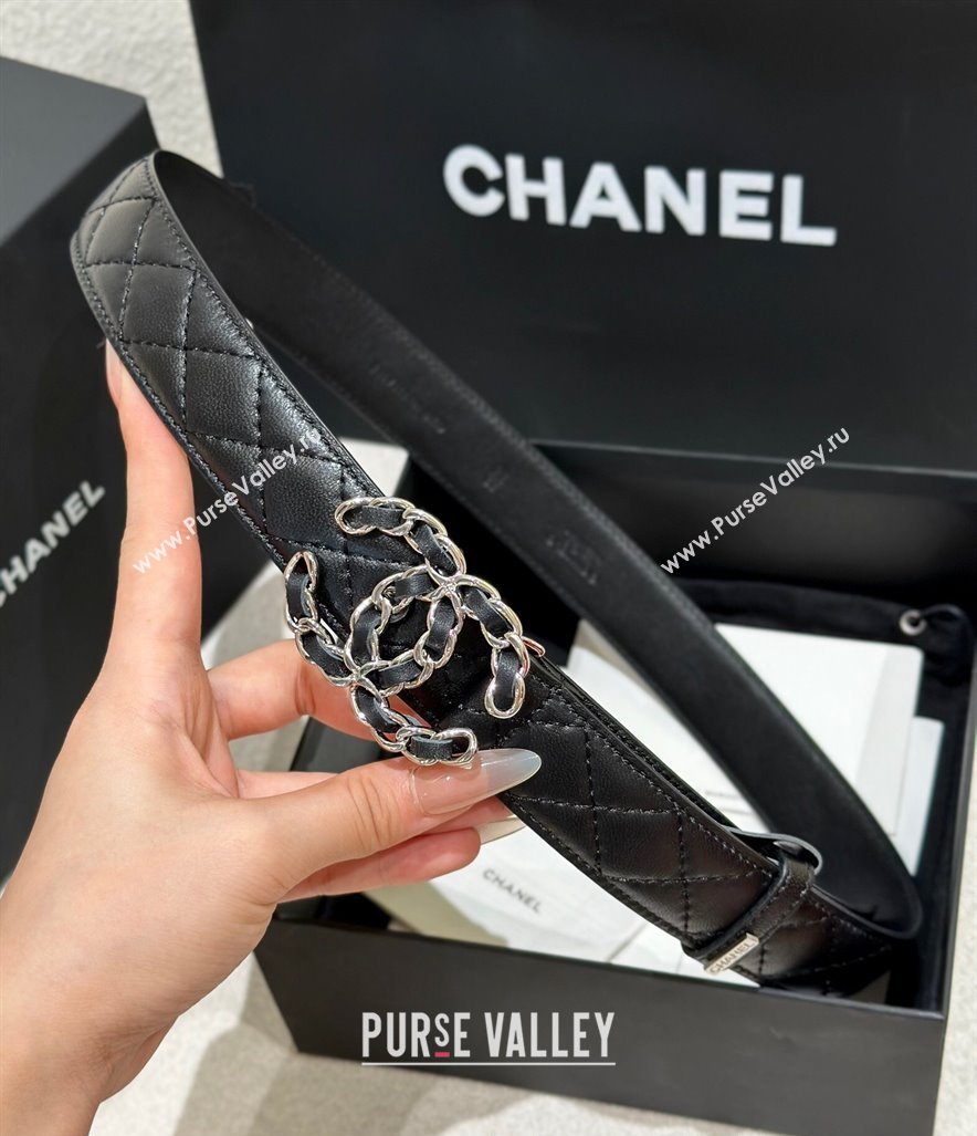 Chanel Quilted Calfskin Belt 3cm with Chain CC Buckle Black/Silver 2025 CH010906 (99-250109097)