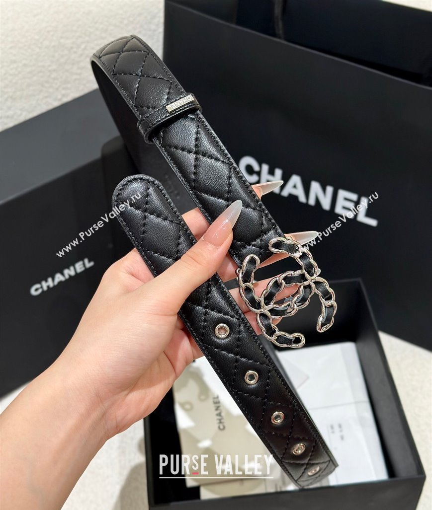 Chanel Quilted Calfskin Belt 3cm with Chain CC Buckle Black/Silver 2025 CH010906 (99-250109097)