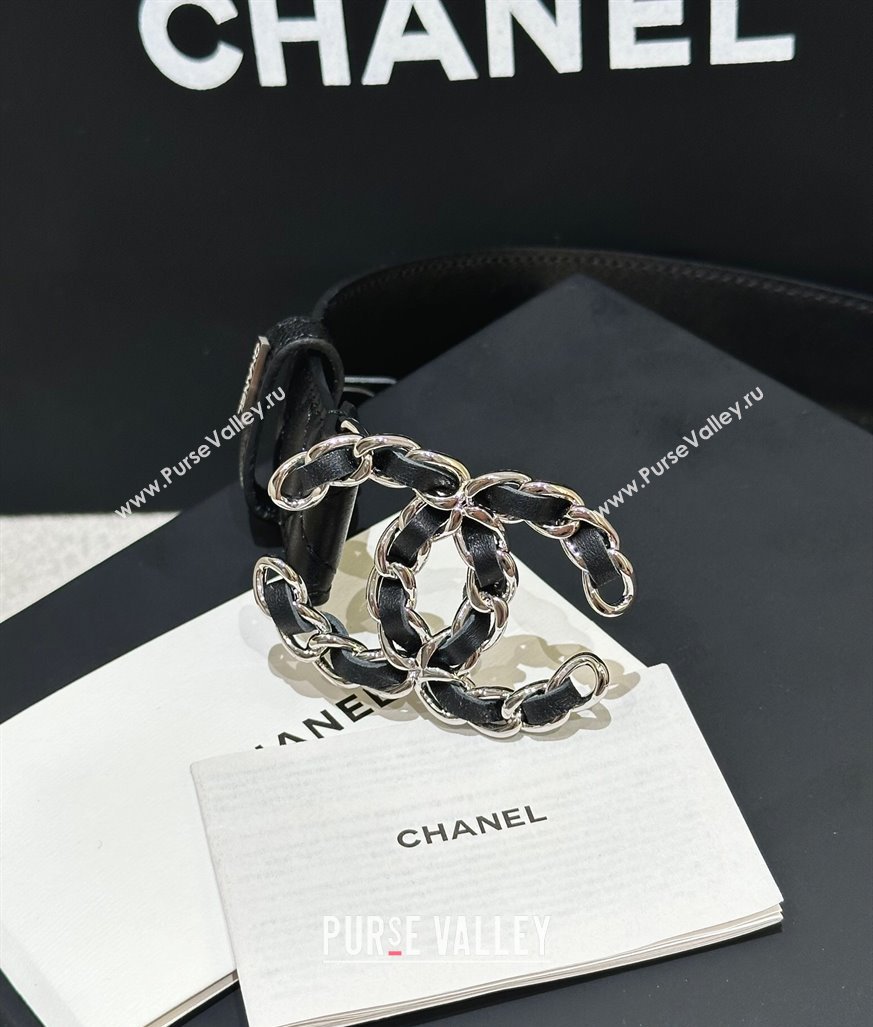 Chanel Quilted Calfskin Belt 3cm with Chain CC Buckle Black/Silver 2025 CH010906 (99-250109097)