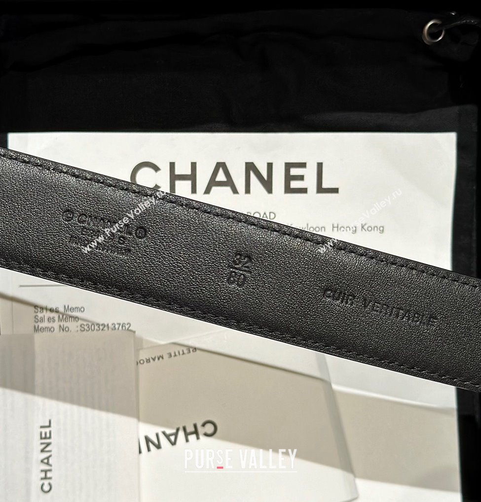 Chanel Quilted Calfskin Belt 3cm with Chain CC Buckle Black/Silver 2025 CH010906 (99-250109097)