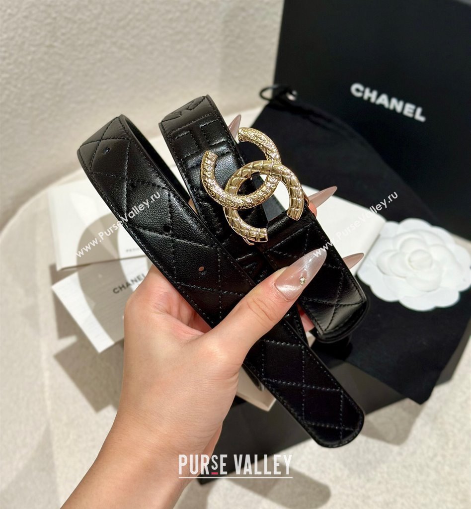 Chanel Quilted Calfskin Belt 3cm with Engraved CC Buckle Black 2025 CH010907 (99-250109098)