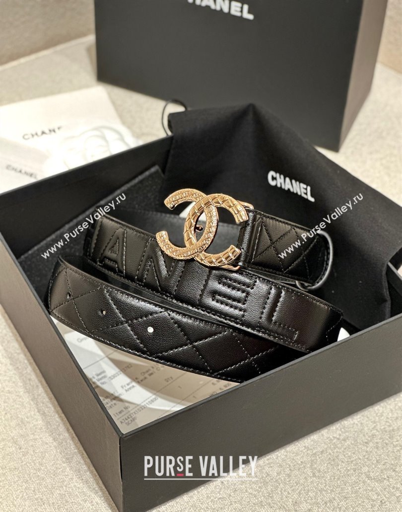 Chanel Quilted Calfskin Belt 3cm with Engraved CC Buckle Black 2025 CH010907 (99-250109098)