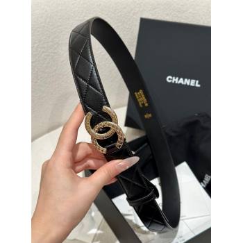 Chanel Quilted Calfskin Belt 3cm with Engraved CC Buckle Black 2025 CH010907 (99-250109098)