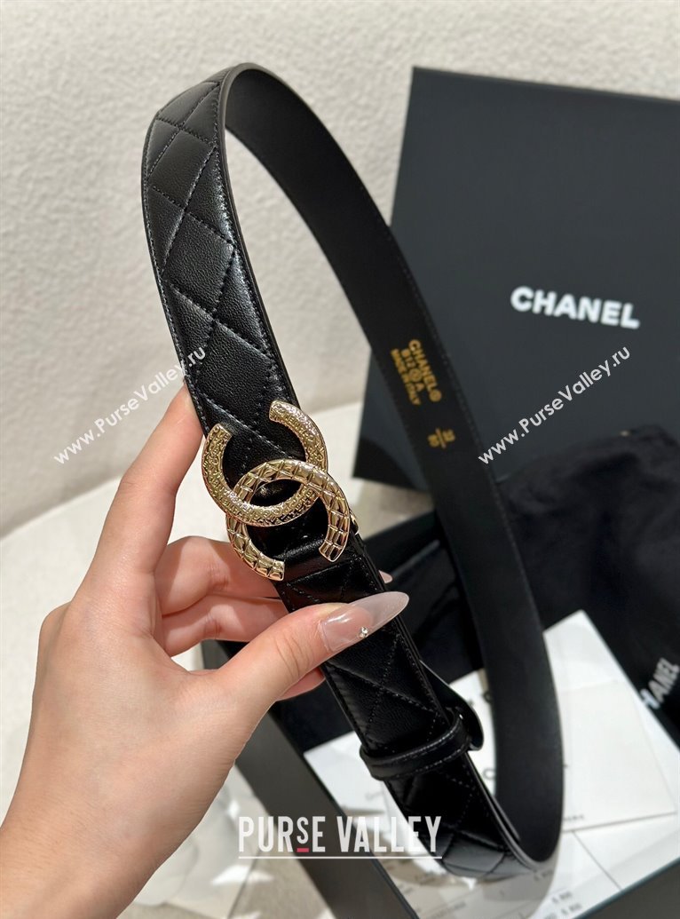 Chanel Quilted Calfskin Belt 3cm with Engraved CC Buckle Black 2025 CH010907 (99-250109098)