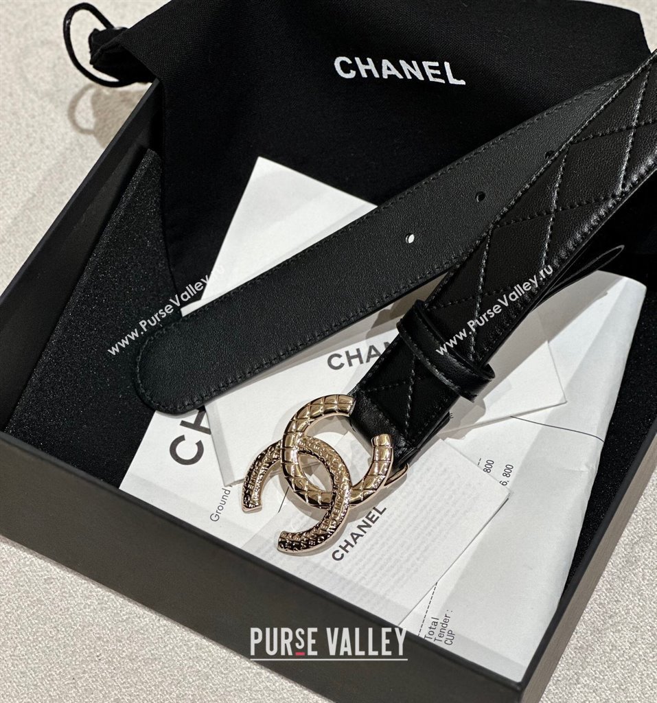 Chanel Quilted Calfskin Belt 3cm with Engraved CC Buckle Black 2025 CH010907 (99-250109098)