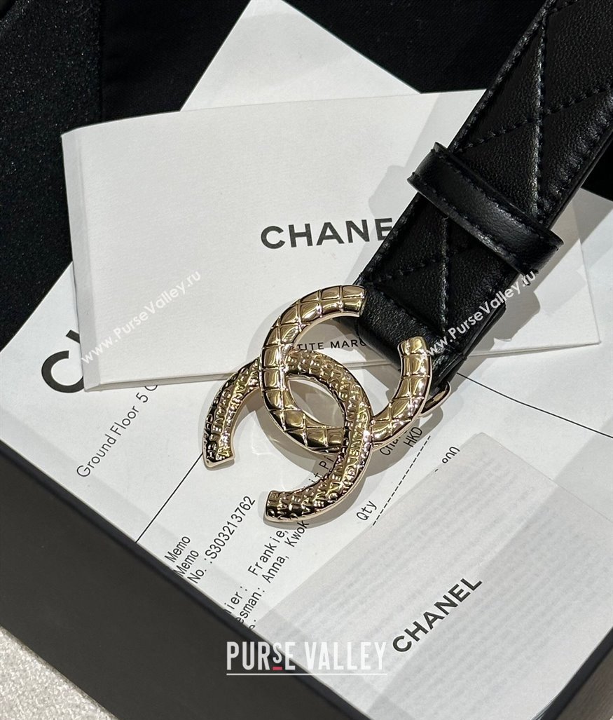 Chanel Quilted Calfskin Belt 3cm with Engraved CC Buckle Black 2025 CH010907 (99-250109098)