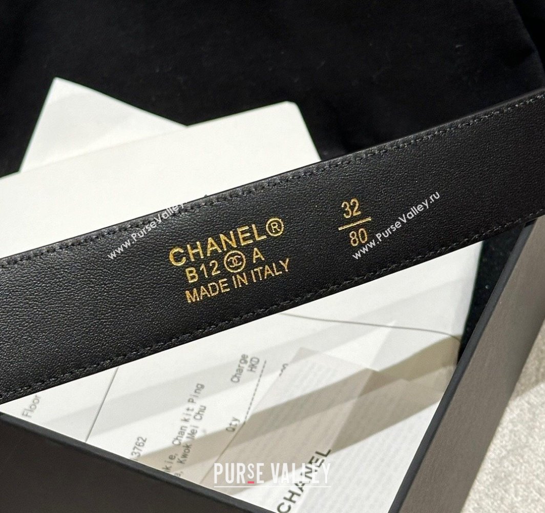 Chanel Quilted Calfskin Belt 3cm with Engraved CC Buckle Black 2025 CH010907 (99-250109098)