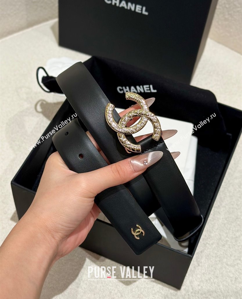 Chanel Calfskin Leather Belt 3cm with Engraved CC Buckle Black 2025 CH010907 (99-250109099)