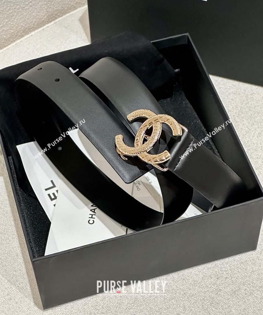 Chanel Calfskin Leather Belt 3cm with Engraved CC Buckle Black 2025 CH010907 (99-250109099)