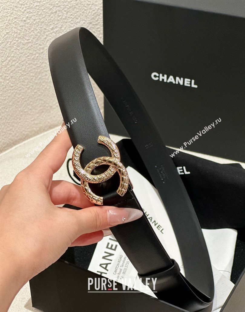 Chanel Calfskin Leather Belt 3cm with Engraved CC Buckle Black 2025 CH010907 (99-250109099)