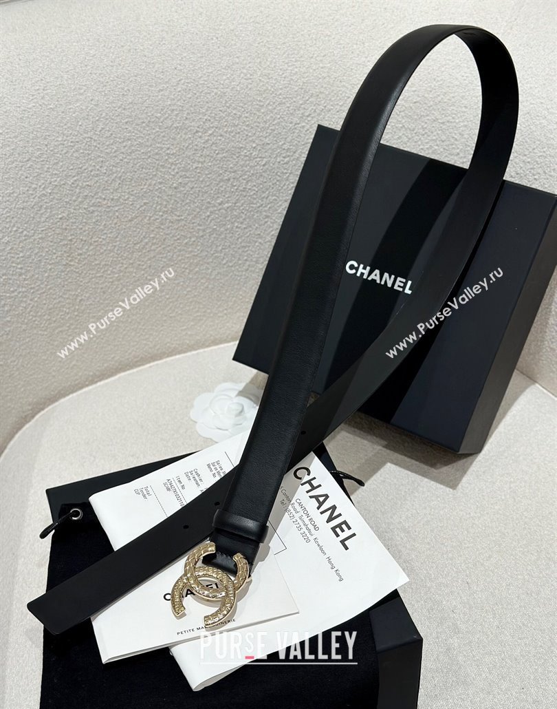 Chanel Calfskin Leather Belt 3cm with Engraved CC Buckle Black 2025 CH010907 (99-250109099)