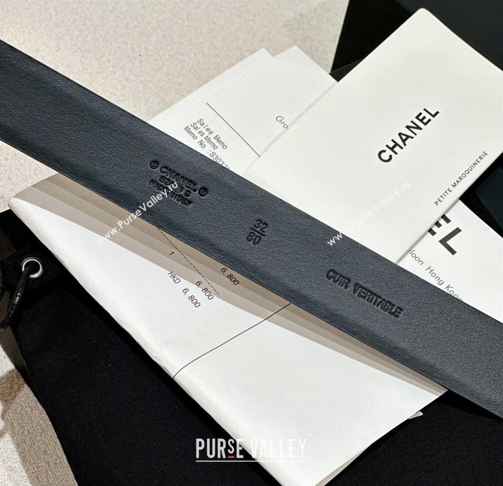 Chanel Calfskin Leather Belt 3cm with Engraved CC Buckle Black 2025 CH010907 (99-250109099)