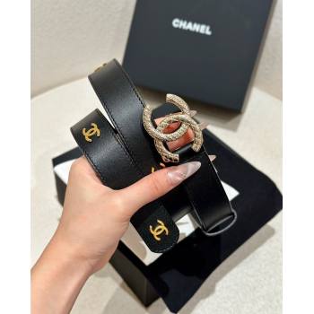 Chanel Calfskin Leather Belt 3cm with Engraved CC Buckle and CC Black 2025 CH010907 (99-250109100)