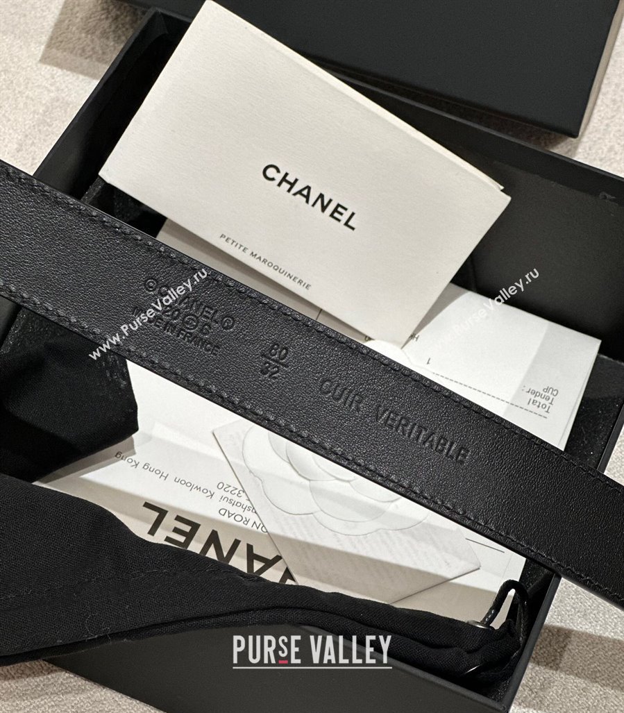 Chanel Calfskin Leather Belt 3cm with Engraved CC Buckle and CC Black 2025 CH010907 (99-250109100)