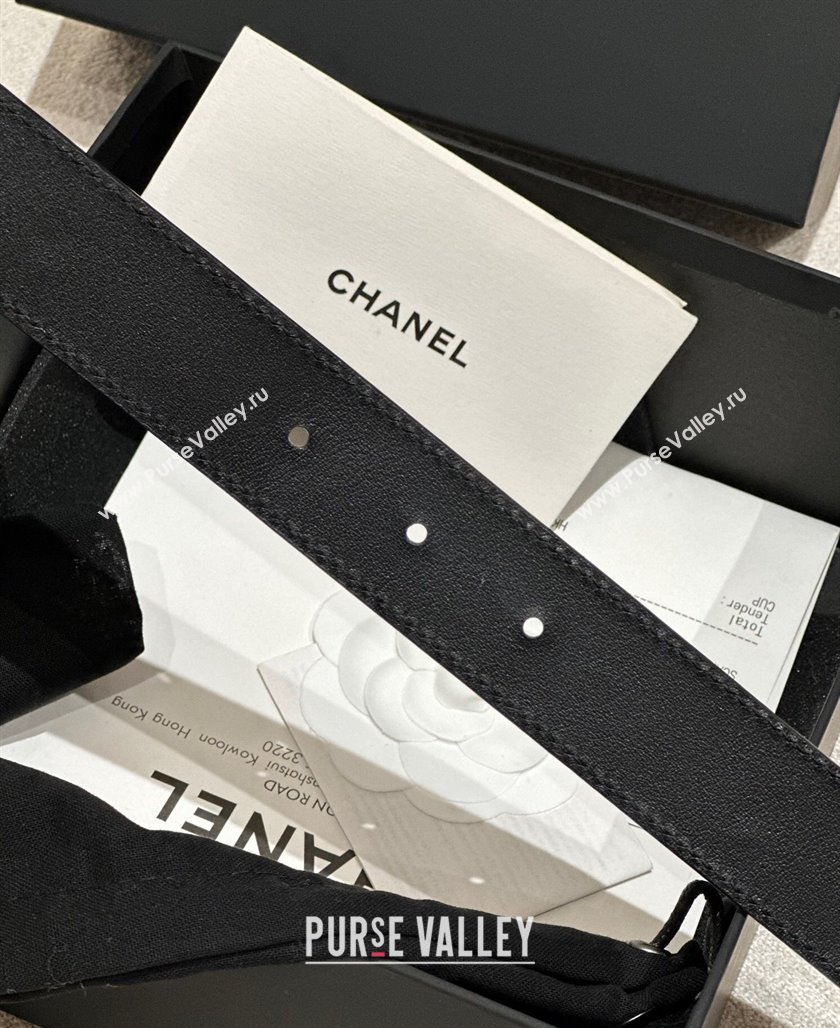 Chanel Calfskin Leather Belt 3cm with Engraved CC Buckle and CC Black 2025 CH010907 (99-250109100)