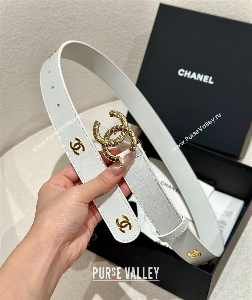 Chanel Calfskin Leather Belt 3cm with Engraved CC Buckle White 2025 CH010907 (99-250109101)