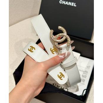 Chanel Calfskin Leather Belt 3cm with Engraved CC Buckle White 2025 CH010907 (99-250109101)