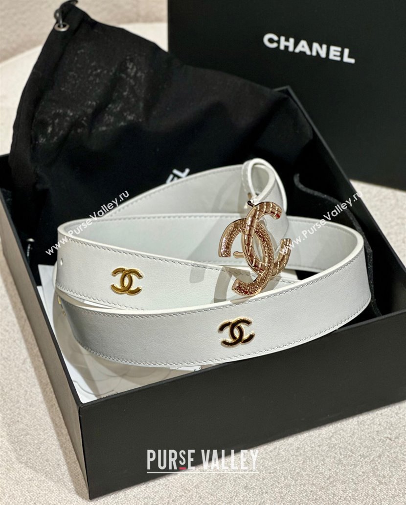 Chanel Calfskin Leather Belt 3cm with Engraved CC Buckle White 2025 CH010907 (99-250109101)