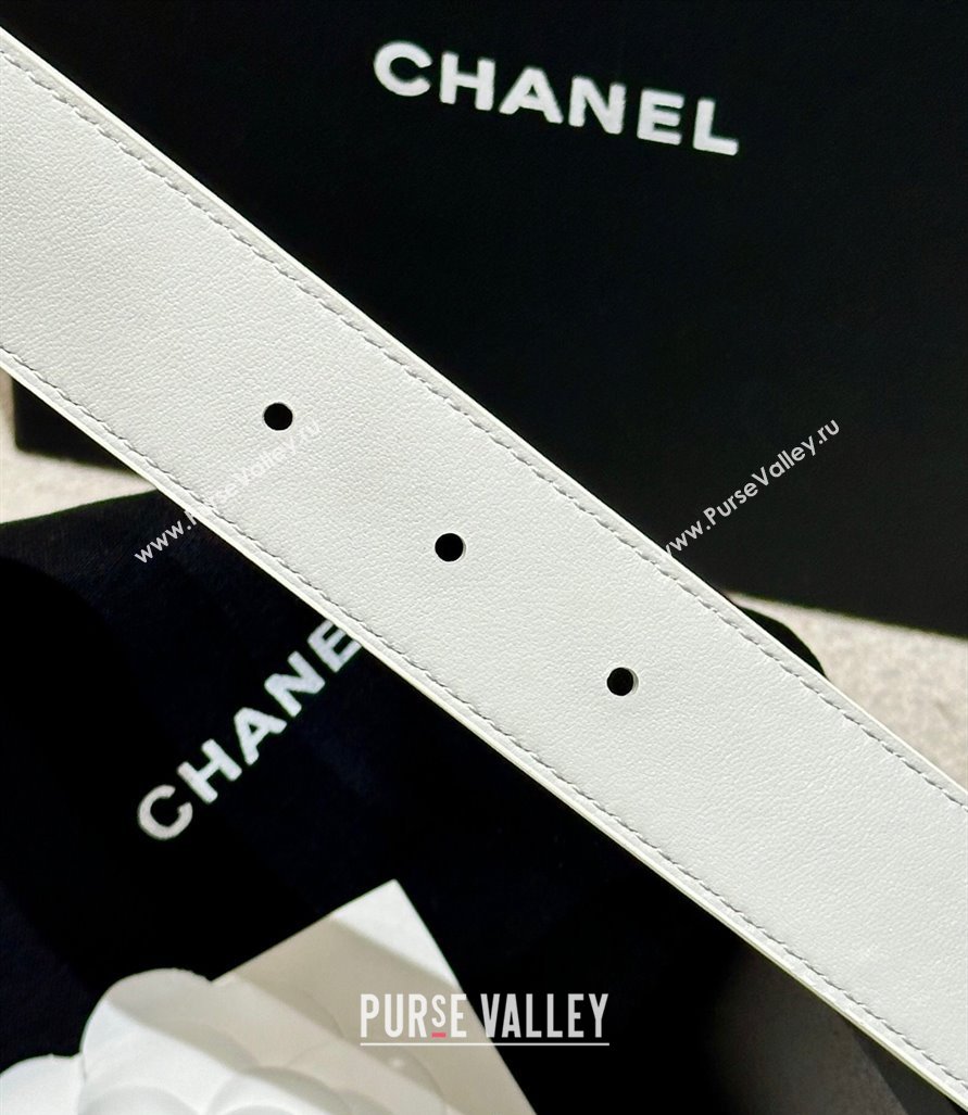 Chanel Calfskin Leather Belt 3cm with Engraved CC Buckle White 2025 CH010907 (99-250109101)