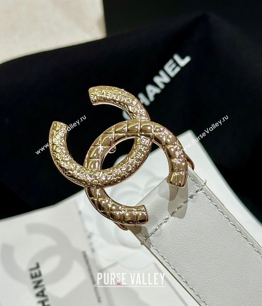 Chanel Calfskin Leather Belt 3cm with Engraved CC Buckle White 2025 CH010907 (99-250109101)