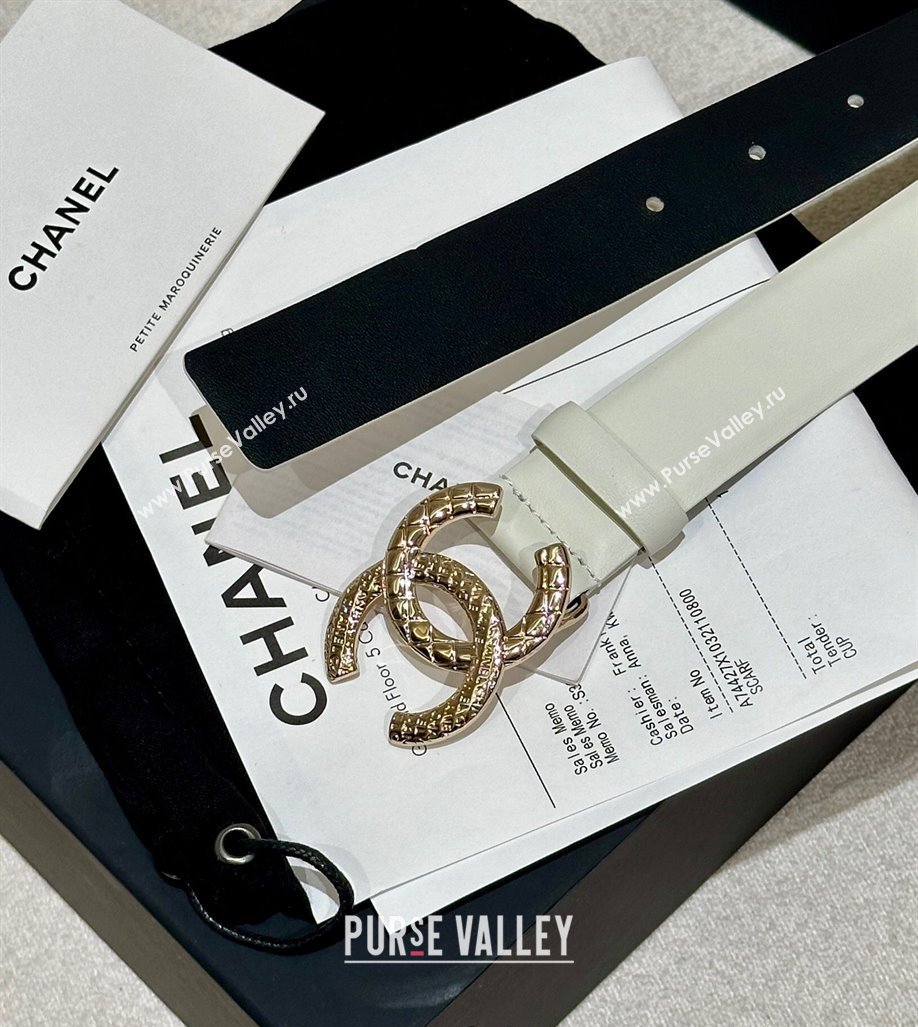 Chanel Womens Calfskin Belt 3cm with Engraved CC Buckle White 2025 CH010907 (99-250109103)