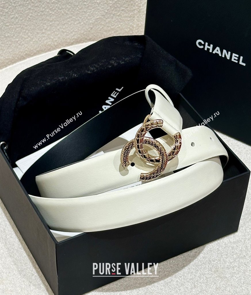 Chanel Womens Calfskin Belt 3cm with Engraved CC Buckle White 2025 CH010907 (99-250109103)