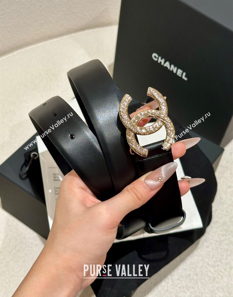 Chanel Womens Calfskin Belt 3cm with Engraved CC Buckle Black 2025 CH010907 (99-250109105)