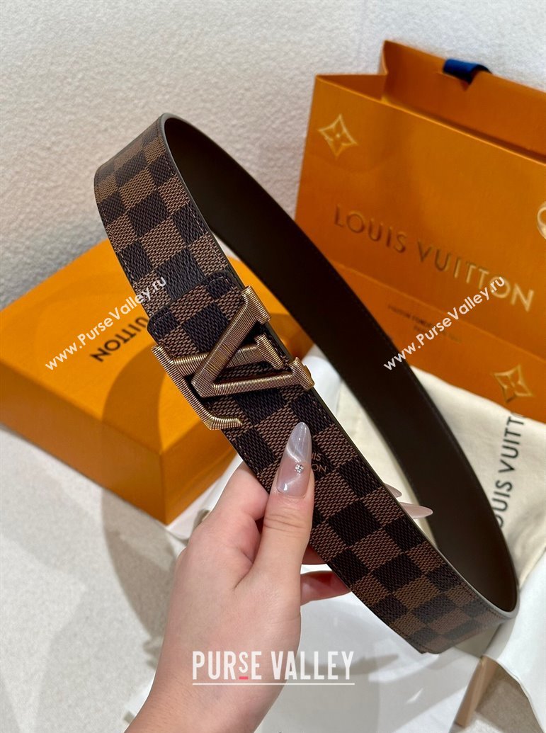 Louis Vuitton Mens Belt 4cm with Metal-Tone Epi LV Buckle Damier Ebene Canvas 2025 LV011001 (99-250110079)