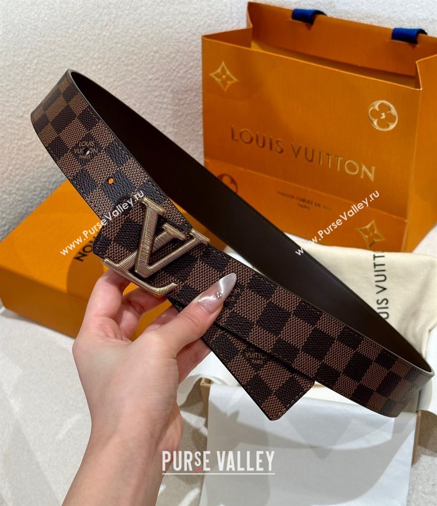 Louis Vuitton Mens Belt 4cm with Metal-Tone Epi LV Buckle Damier Ebene Canvas 2025 LV011001 (99-250110079)
