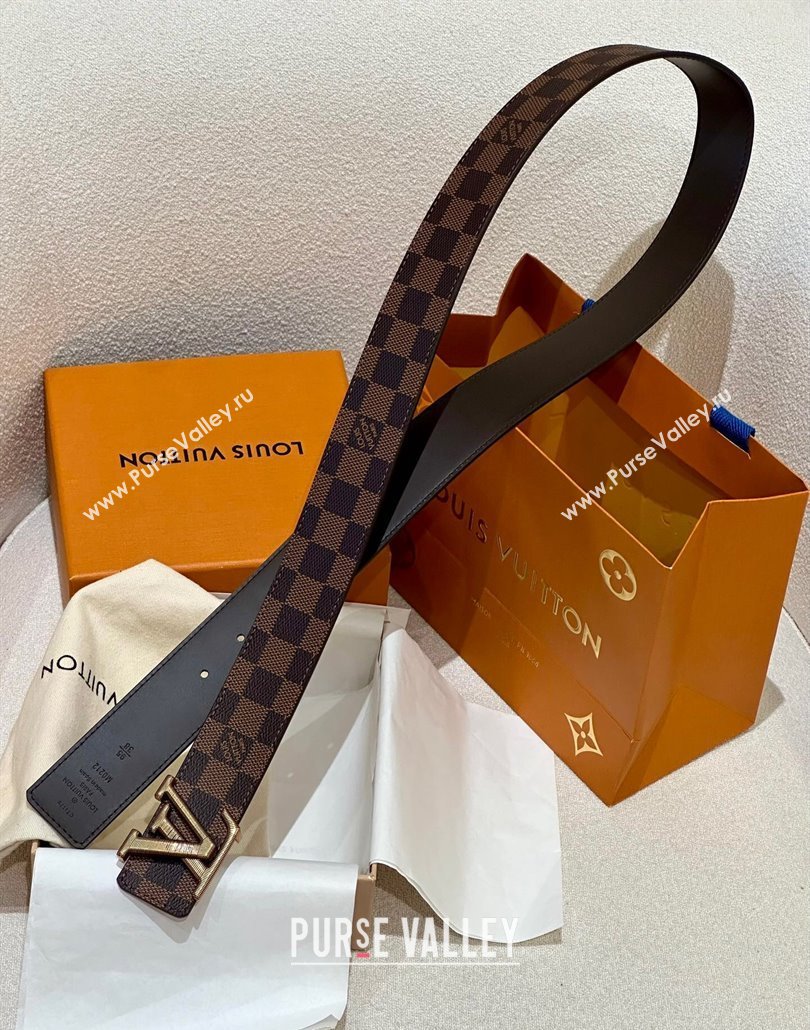 Louis Vuitton Mens Belt 4cm with Metal-Tone Epi LV Buckle Damier Ebene Canvas 2025 LV011001 (99-250110079)