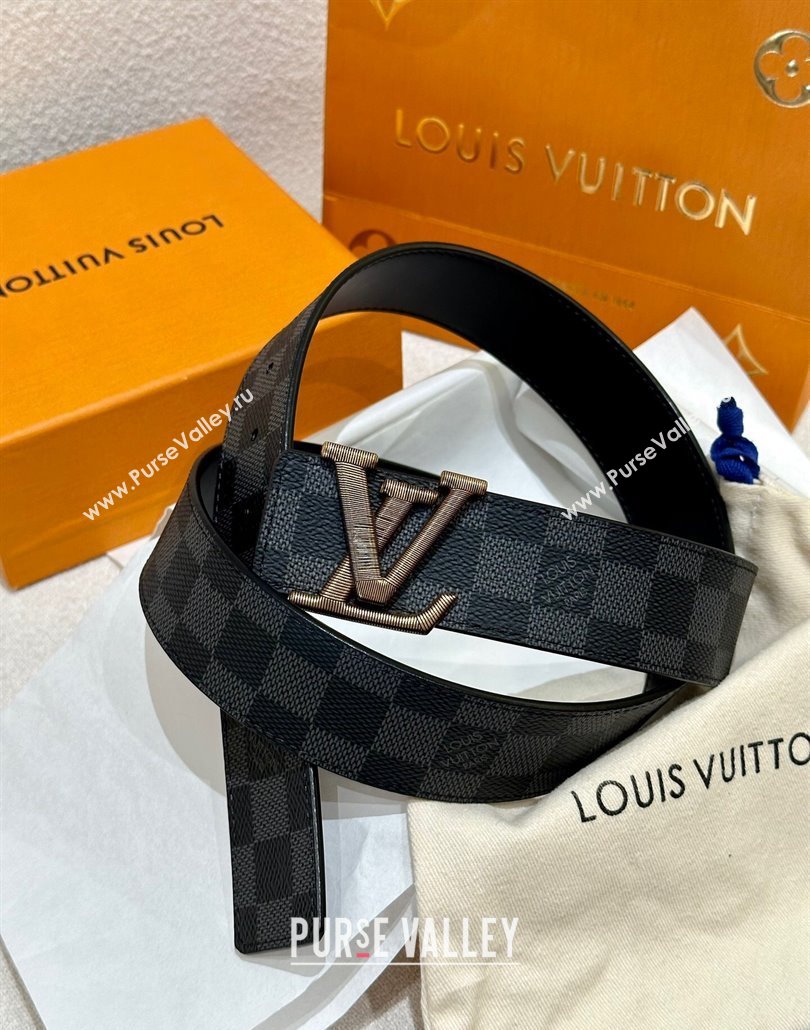 Louis Vuitton Mens Belt 4cm with Metal-Tone Epi LV Buckle Black Damier Canvas 2025 LV011001 (99-250110080)