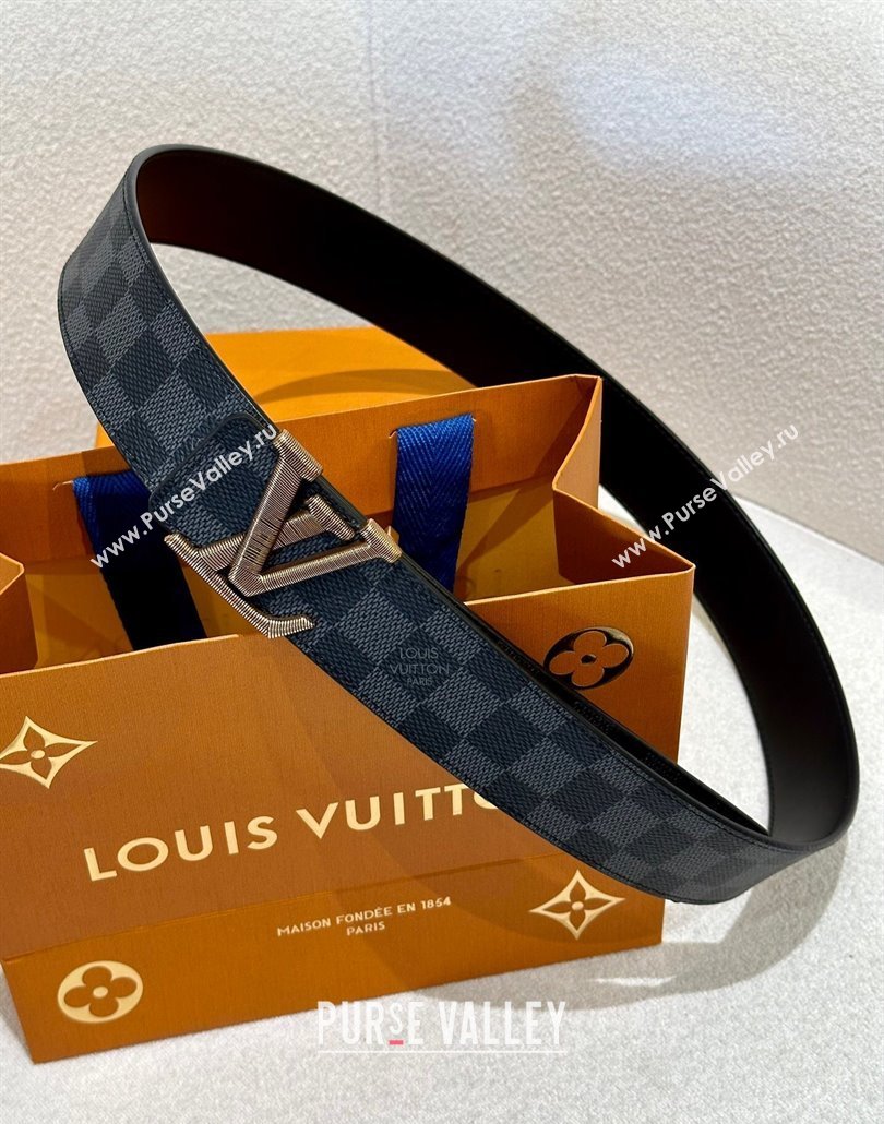 Louis Vuitton Mens Belt 4cm with Metal-Tone Epi LV Buckle Black Damier Canvas 2025 LV011001 (99-250110080)