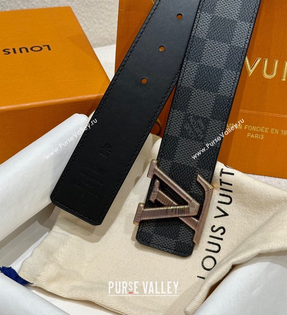 Louis Vuitton Mens Belt 4cm with Metal-Tone Epi LV Buckle Black Damier Canvas 2025 LV011001 (99-250110080)