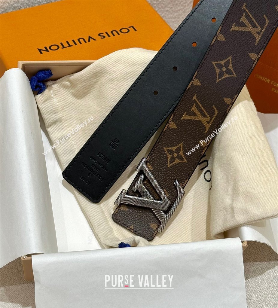 Louis Vuitton Mens Belt 4cm with Metal-Tone Epi LV Buckle Brown Monogram Canvas 2025 LV011001 (99-250110081)