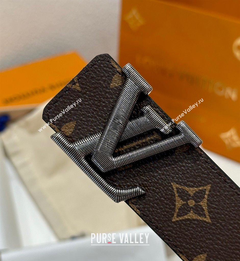 Louis Vuitton Mens Belt 4cm with Metal-Tone Epi LV Buckle Brown Monogram Canvas 2025 LV011001 (99-250110081)