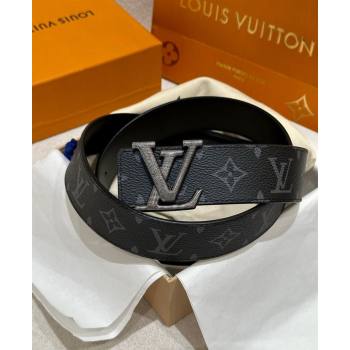 Louis Vuitton Mens Belt 4cm with Metal-Tone Epi LV Buckle Black Monogram Canvas 2025 LV011001 (99-250110082)