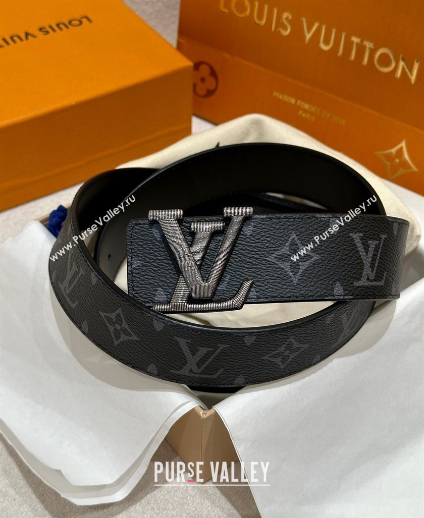 Louis Vuitton Mens Belt 4cm with Metal-Tone Epi LV Buckle Black Monogram Canvas 2025 LV011001 (99-250110082)