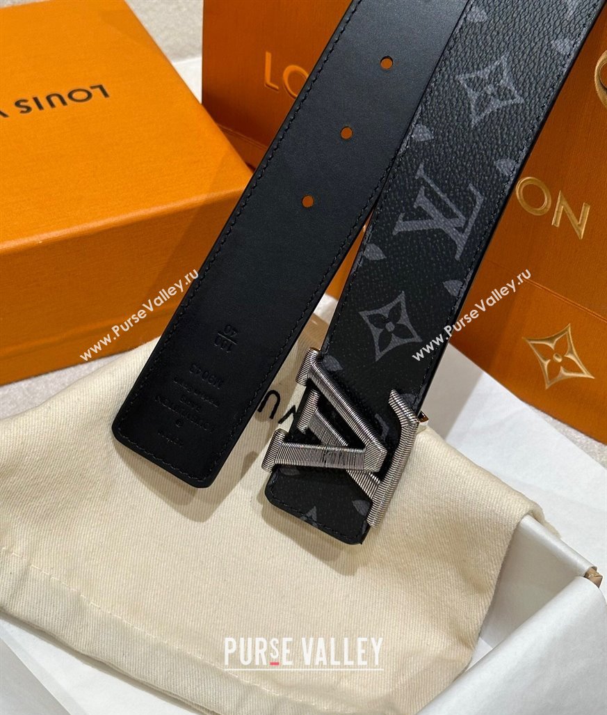 Louis Vuitton Mens Belt 4cm with Metal-Tone Epi LV Buckle Black Monogram Canvas 2025 LV011001 (99-250110082)