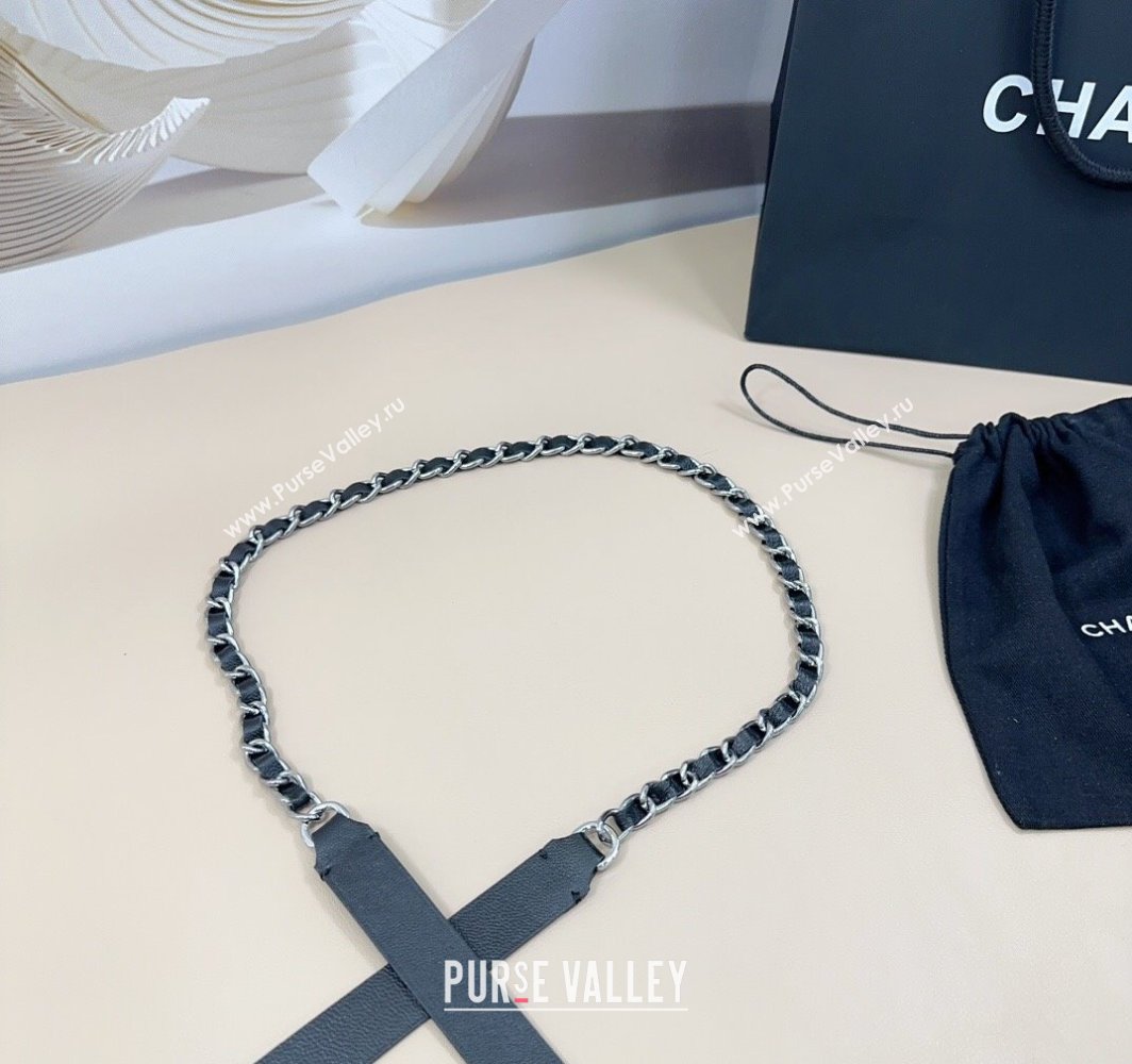 Chanel Lambskin Leather Chain Trim Belt 2cm with Bow Balck/Silver 2025 AAA611 (99-250109090)
