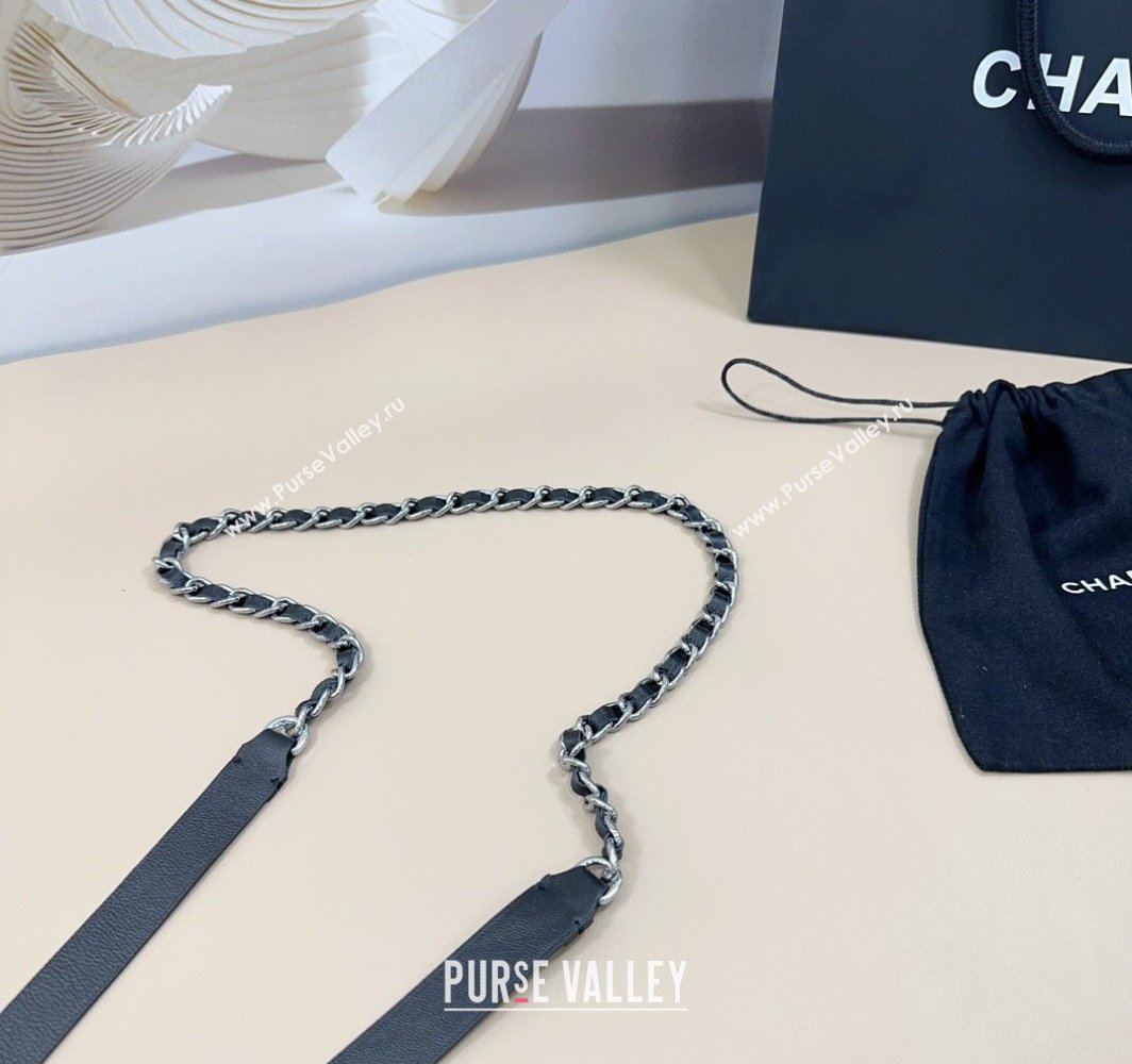 Chanel Lambskin Leather Chain Trim Belt 2cm with Bow Balck/Silver 2025 AAA611 (99-250109090)